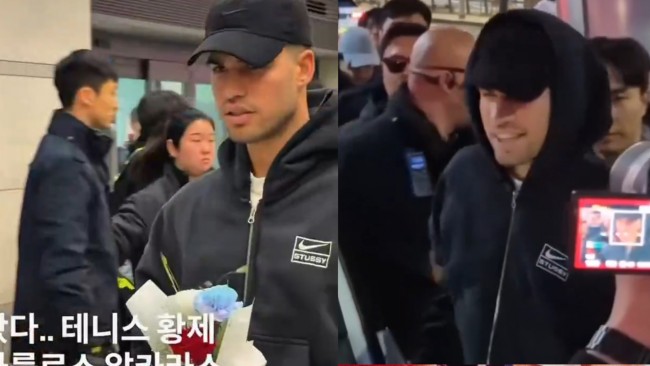 Carlos Alcaraz blev modtaget af dusinvis af fans i Sydkorea forud for kampen mod Sinner