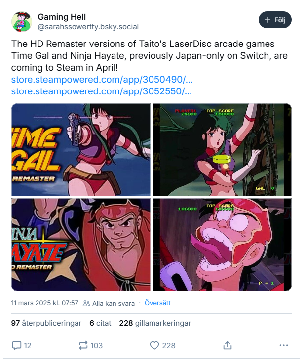 Taito udgiver HD-remasters af Ninja Hayate og Time Gal